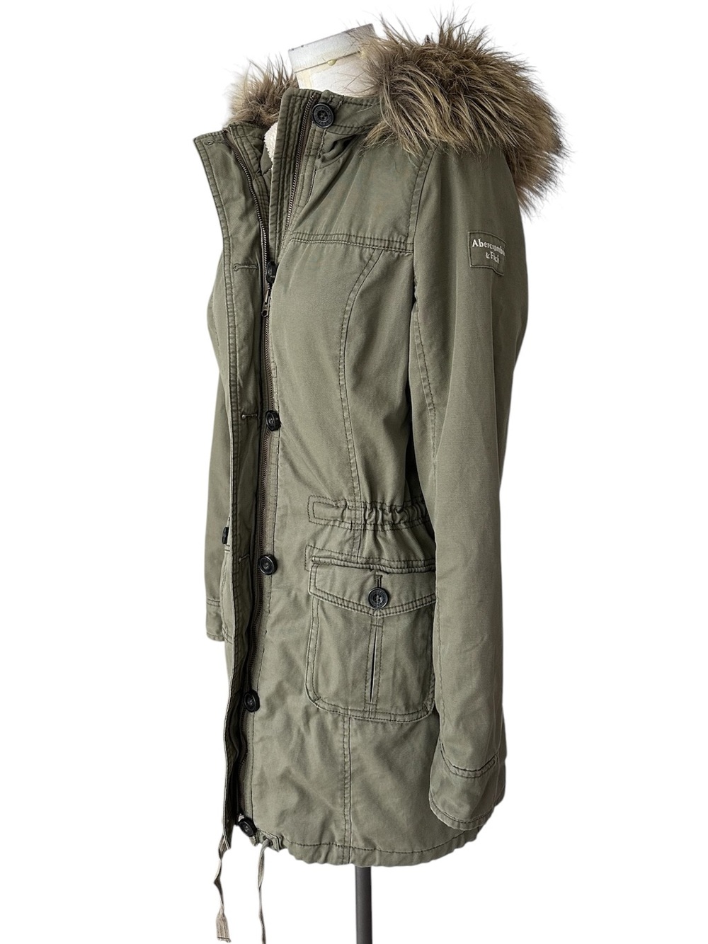 Abercrombie & Fitch Women’s Y2K Sherpa Lined Military Parka Fur Trim Hood Medium - Picture 2 of 16